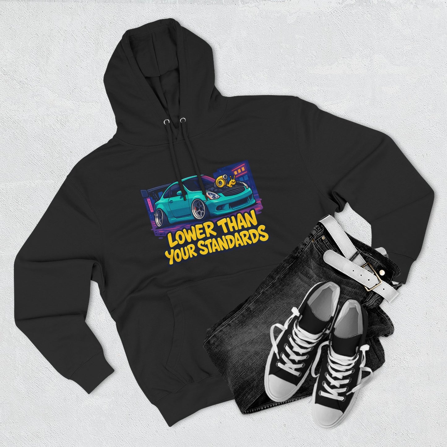 Funny JDM Car Hoodie - Lowered Coupe Cartoon & "I Don't Take Corners, I Emotionally Damage Them" - Drift, Stance, Turbo Gi