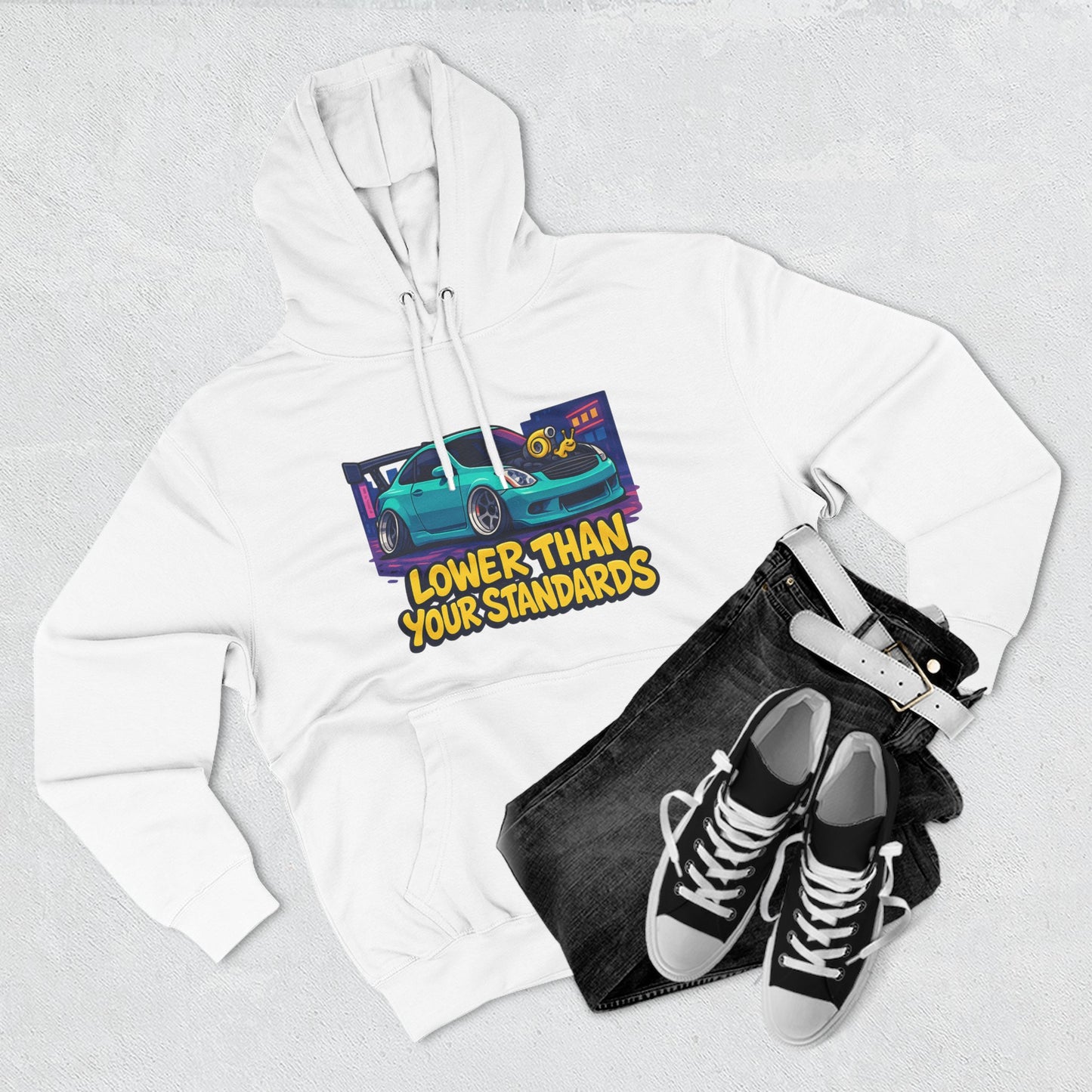 Funny JDM Car Hoodie - Lowered Coupe Cartoon & "I Don't Take Corners, I Emotionally Damage Them" - Drift, Stance, Turbo Gi